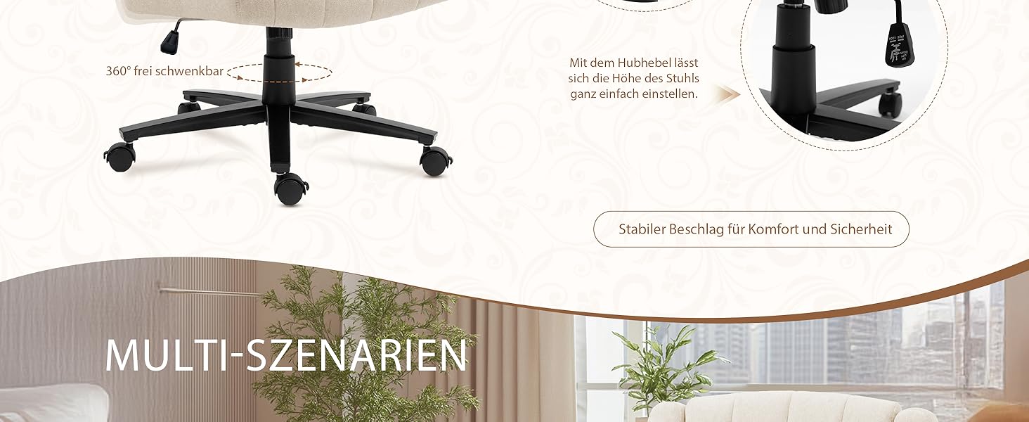 Крісло Vigosit Criss Cross з колесами, регульовані підлокітники, антиковзне покриття, комфортна подушка, сучасний стиль, поворотне, для дому, туалетного столика, офісу (Сірий)