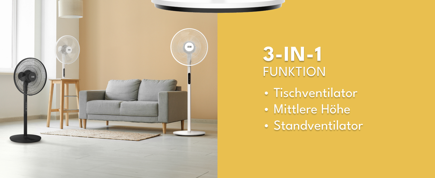 Підлоговий вентилятор LEBENLANG з пультом керування, LED-дисплеєм, 5 режимів, енергозбереження, осциляція, тиха робота, таймер, 60W, чорний