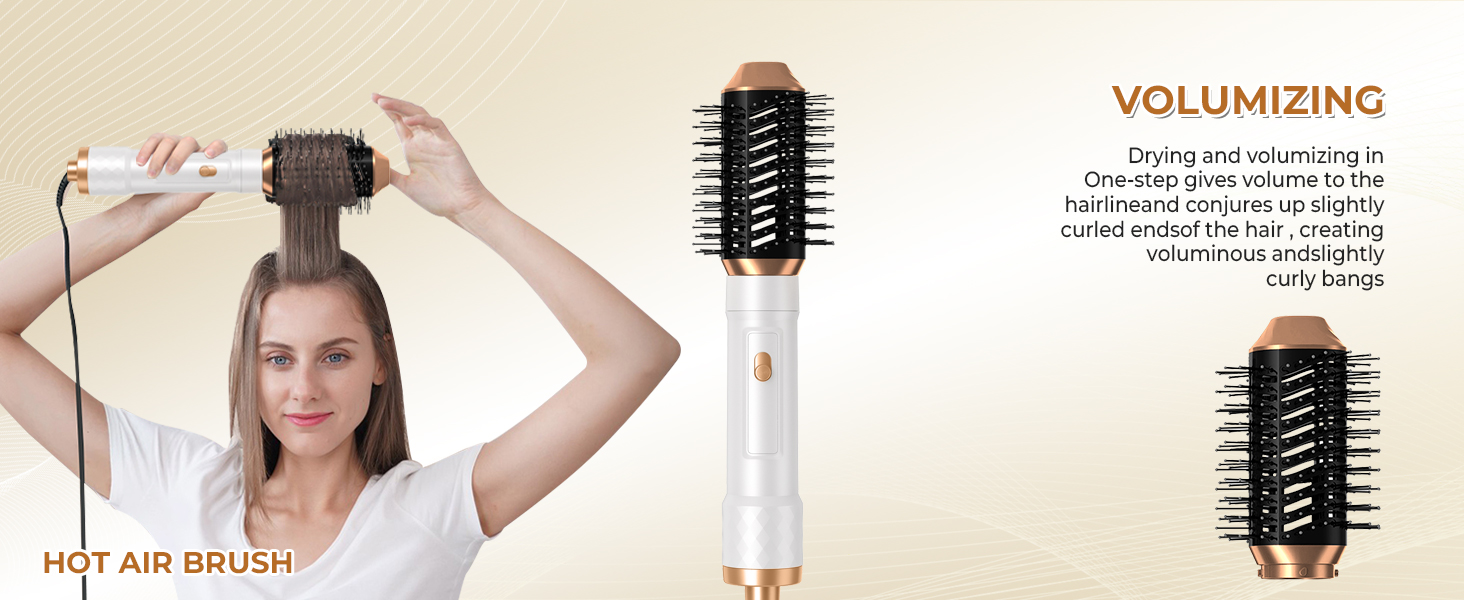 В 1 Ion Airstyler фен, щітка з гарячим повітрям, плойка, щітка для випрямлення, білий/золотий, 6