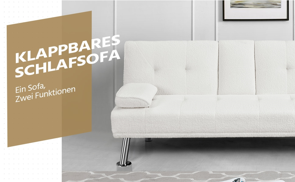 Диван-ліжко Yaheetech на 3 особи з функцією сну, диван-кровать, софа-ліжко, білий, до 350 кг