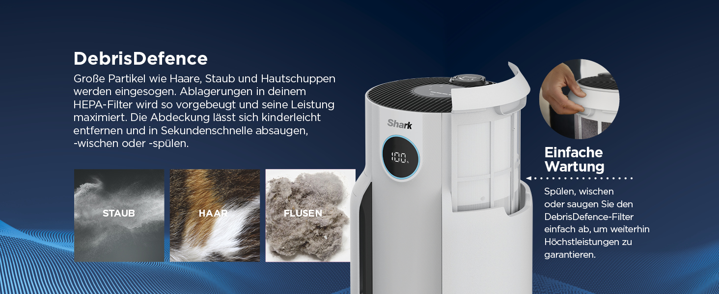 Повітряний очисник Shark NeverChange HP150EU: HEPA-фільтр на 5 років, 60 м², для дому, білий