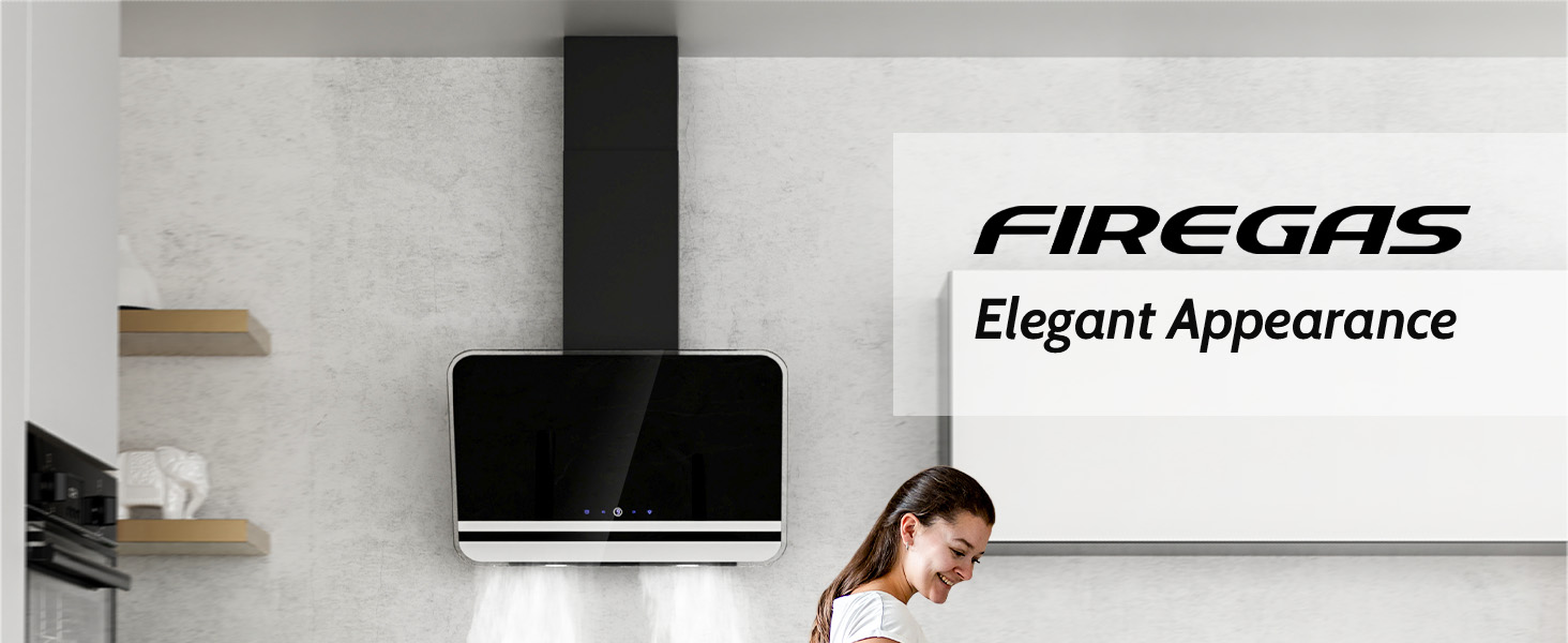 Витяжка для кухні FIREGAS 60 см — похила настінна витяжка з LED-підсвіткою, 3 рівня швидкості, режим відведення та рециркуляції (з вугільним фільтром), сенсорне керування Touch Control