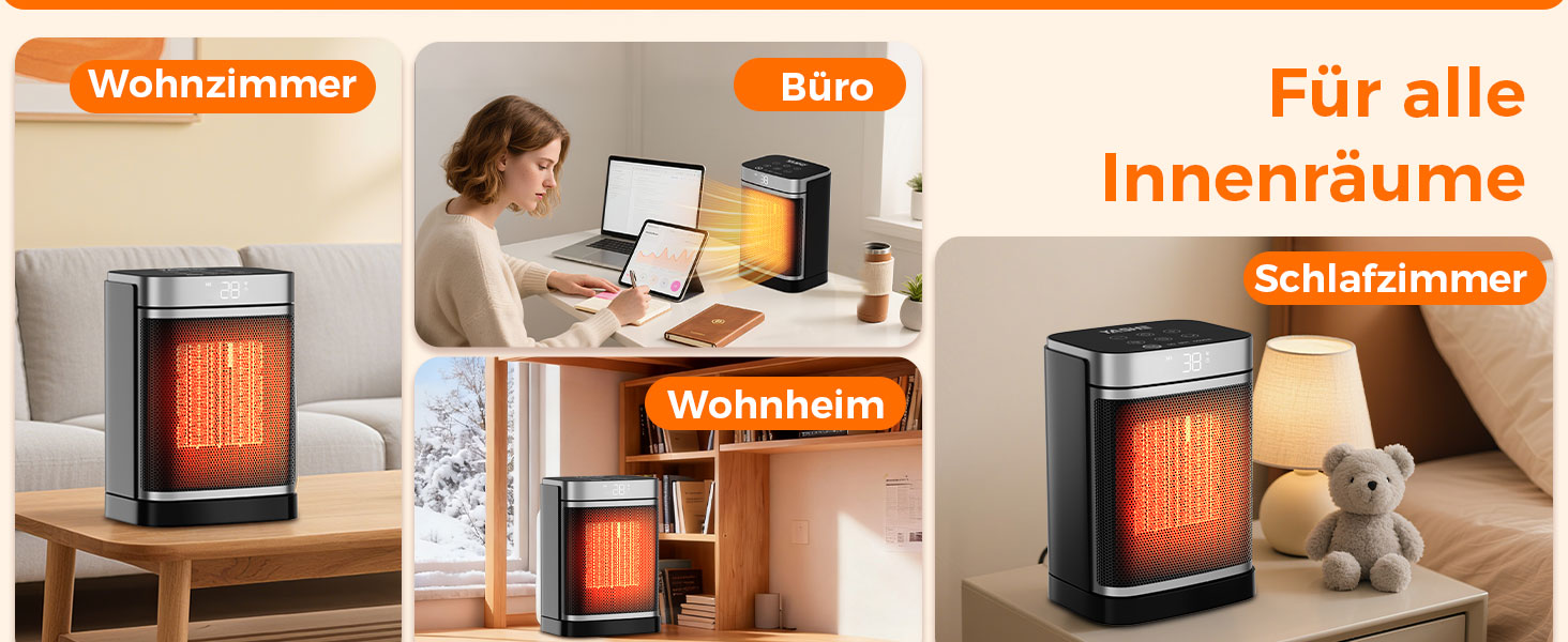 Електричний керамічний обігрівач YASHE 1500W з дистанційним керуванням, термостатом, таймером та функцією обертання 70°, чорний