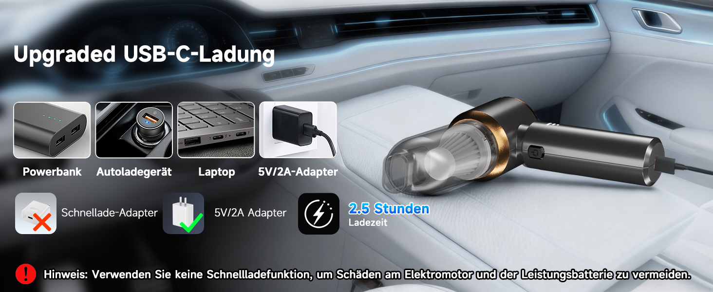 Акумуляторний ручний автомобільний пилосос 26000Па з безщітковим двигуном, 3 режими потужності, швидка зарядка, для авто, шерсті тварин та диванів, сірий