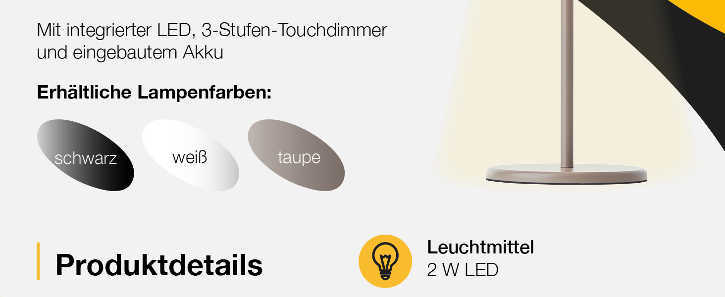LED-лампа настільна Taupe з диммером та акумулятором. Сучасний дизайн, енергозбереження, USB-зарядка. Настільна лампа для дому.