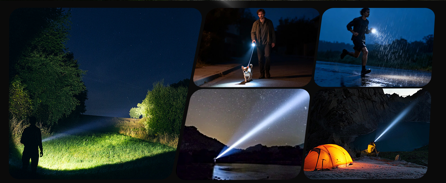 Набір тактичних LED ліхтарів (2 шт.) 1 000 000 Люмен, потужний зарядний ліхтар з зумом, 3 режими освітлення, водонепроникний IPX7 для кемпінгу та туризму, чорний з кольоровими акцентами