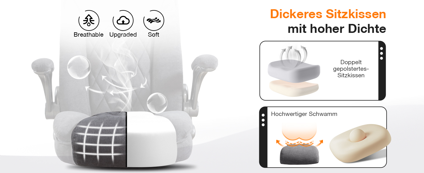 Ергономічне крісло для офісу 180 кг, комп'ютерне крісло з високою спинкою та широкою сидінням, регульовані підлокітники, для офісу, дому, геймінгу, сірий (без масажу)