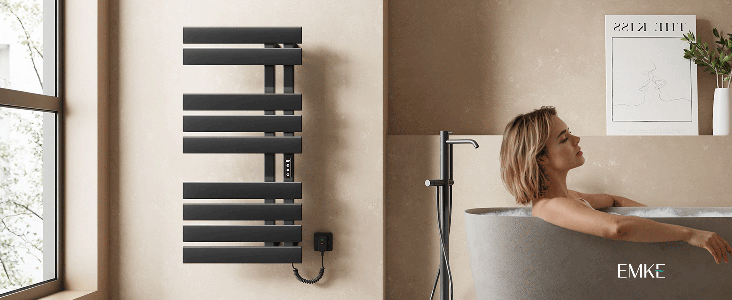 Електричний рушникосушар EMKE з Wi-Fi, 1000 x 500 мм, 320W (правий), чорний. Сумісний з Alexa та Google Home