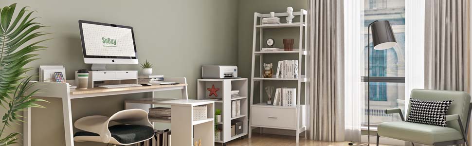 Столик для принтера SoBuy FBT106-W з роликами, 50x75x40 см: мобільний стіл-підставка з шухлядою для офісу та дому