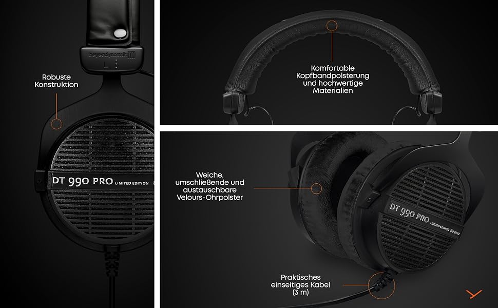 Студійні навушники-вкладиші beyerdynamic DT 990 PRO, односторонні, 80 Ом, чорні, зроблено Німеччина