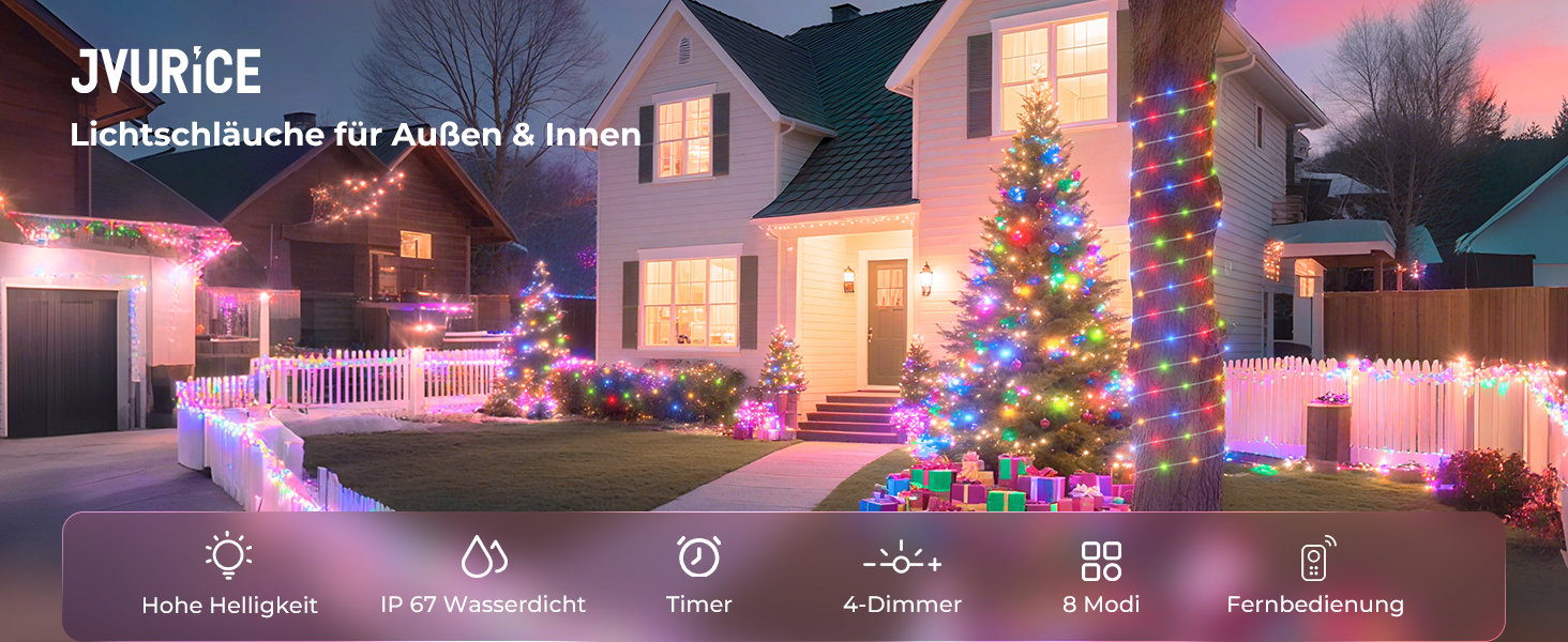 LED гірлянда для декорування: 24 лампочки, 12 м, RGB, тепле біле світло, 8 режимів, таймер, димування. Підходить для дому, саду, балкону, вечірки, весілля, святкування Різдва.