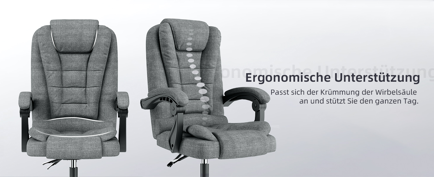 Офісний крісло Chefsessel з високою спинкою, ергономічне, оббите PU шкірою, з регульованими підлокітниками та висотою, функцією нахилу, темно-сіре