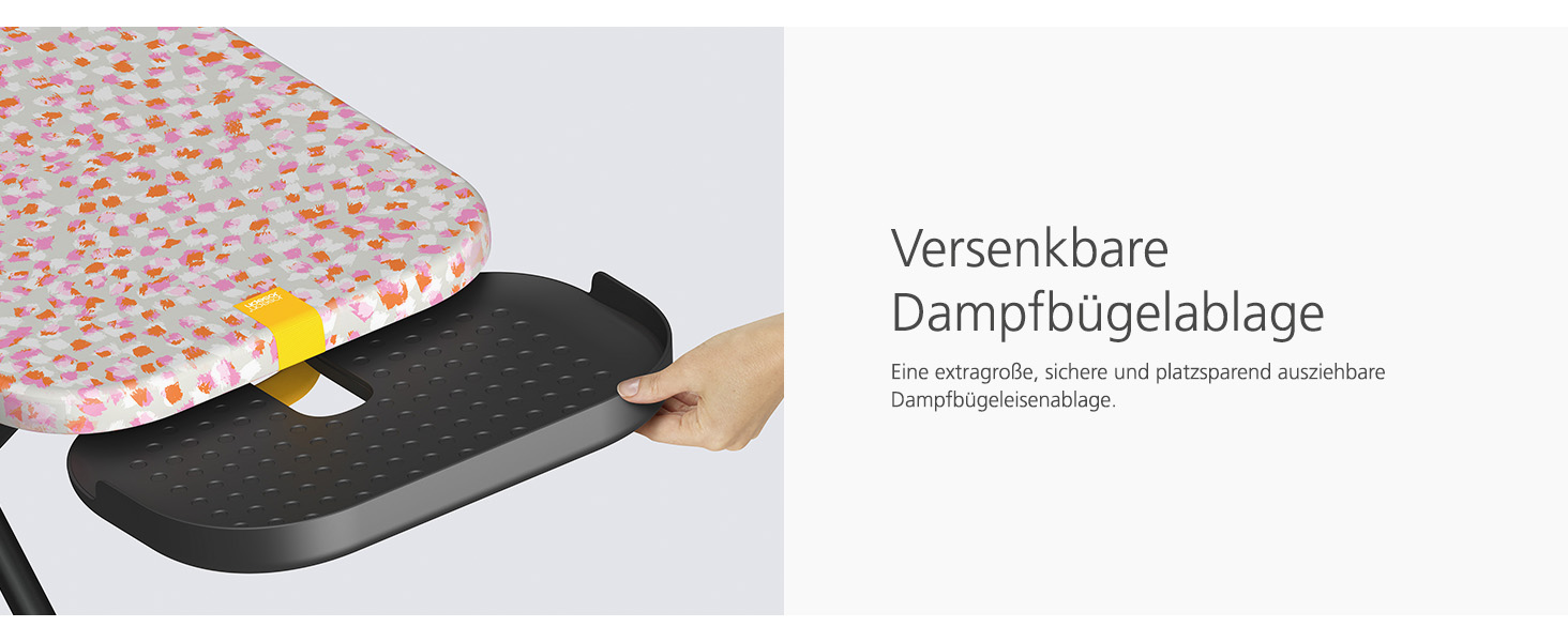 Прасувальна дошка Joseph Joseph Glide Plus 135 x 45 см з регулюванням висоти та стійкою до нагрівання поверхнею для прасування, зручне зберігання, 4-шаровий бавовняний чохол, чорний/синій