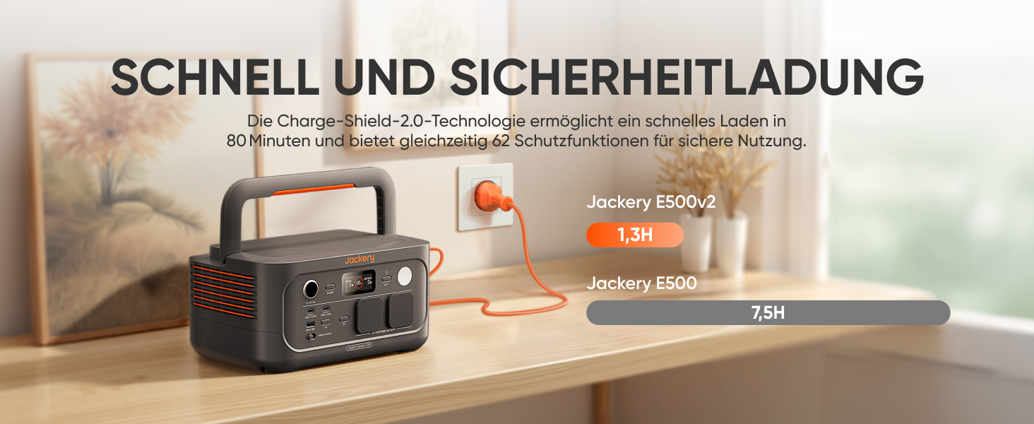 Портативна електростанція Jackery Explorer 500 V2, ємність 512 Wh, номінальна потужність 500 W, пікова потужність 1000 W