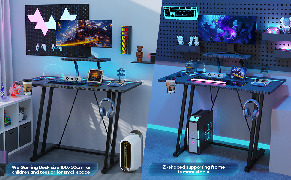Ігровий стіл HaodaCulture 160x135 см з підставкою для монітора, 2 розетки та 2 USB-порт, кутовий, великий комп'ютерний стіл (100x75 см)