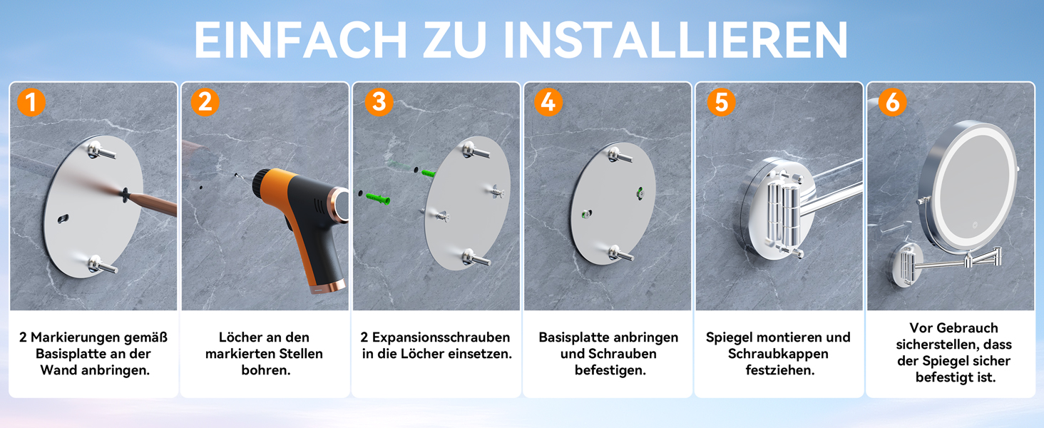 Дзеркало для макіяжу Auxmir з підсвічуванням, перезаряджуване, 3200mAh, для гоління, настінне, з регулюванням яскравості, 3 кольори світла, 360° обертання, для ванної кімнати (срібний, 30X, 10 дюймів)