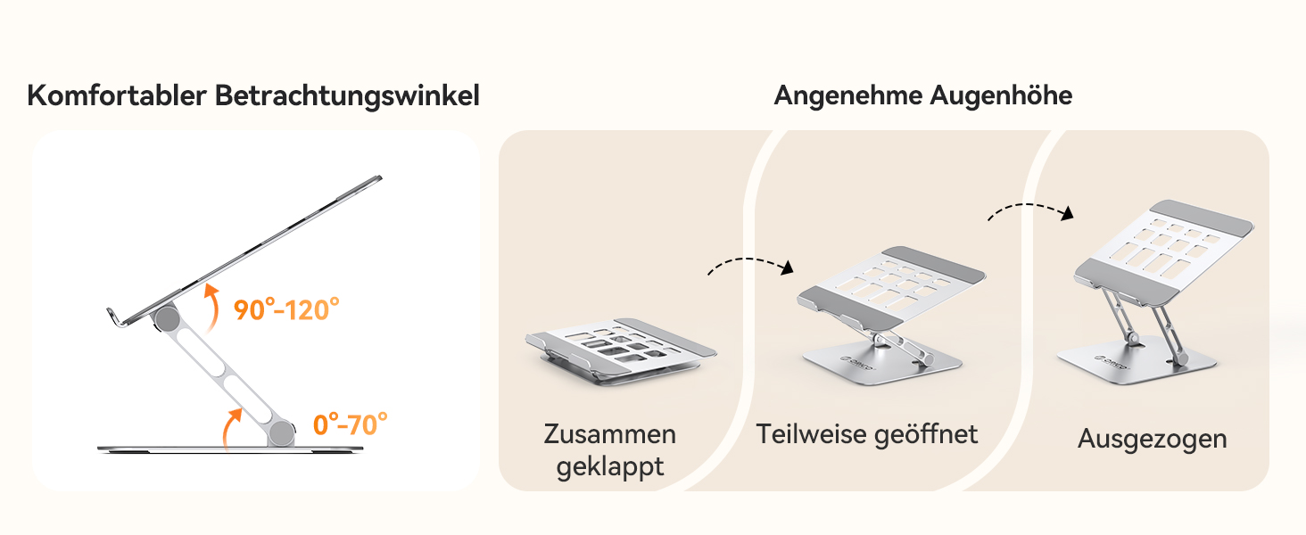 Підставка для ноутбука Orico ST11, регульована висота, складна, алюміній, вентильована, ергономічна, сумісна з MacBook Air/Pro та ноутбуками 10–17