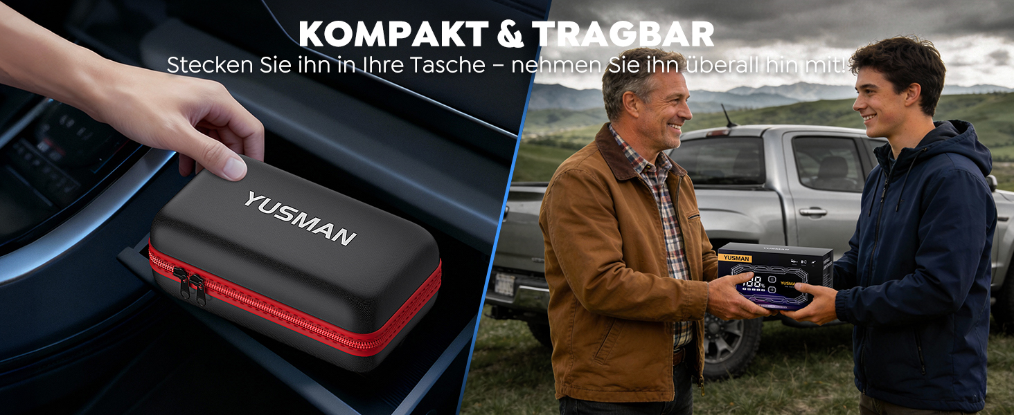 Портативний зарядний пристрій (Powerbank) Starthilfe для автомобілів | 8000A, бустер для акумулятора, LED-ліхтарик, дисплей, кабелі – для SUV, мотоциклів, газонокосарок Black