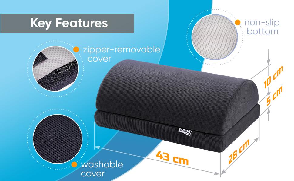 Підставка для ніг під стіл 5 STAR UNITED, регульована, з memory foam, сітчаста тканина, 15 см, для дому та офісу – темно-сіра