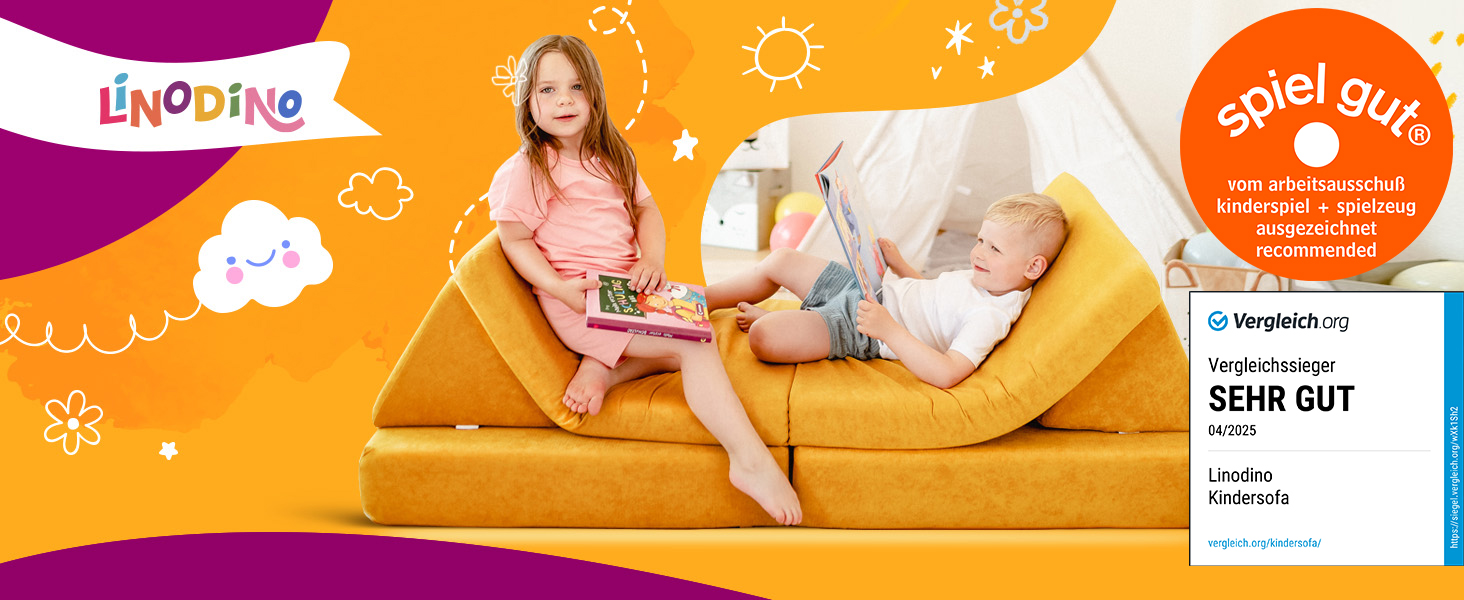 Linodino® дитяче ігрове крісло-диван з м'яких кубиків | Дитячий диванчик та куточок для ігор | Кубики для дітей | Сертифікат Oeko-Tex 100 | Бджолиний колір