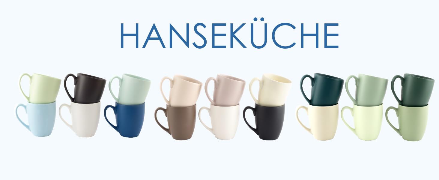 Набір керамічних чашок для кави та чаю Hanseküche, матові, великого розміру (6 шт., натуральні кольори)