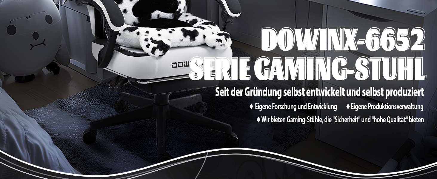 Ігровий крісло Dowinx з підніжкою, ергономічний геймерський крісло для ПК, комфортний крісло для дорослих, рожево-білий (чорно-білий)
