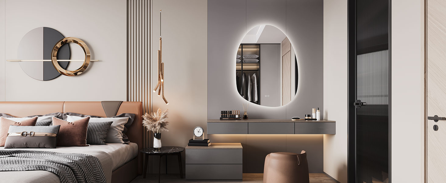 Дзеркало для ванної кімнати Dripex LED з підсвічуванням, сенсорне керування, регулювання яскравості, 3 кольори світла, без запотівання, 85x52 см