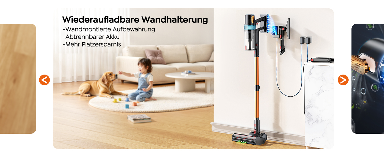 Бездротовий акумуляторний пилосос 50KPA/600W з подовжуваним шлангом 1м, стійка підставка, автоматичний режим, насадка проти ковтунів, багаторівнева фільтрація для килимів/твердих поверхонь/автомобіля