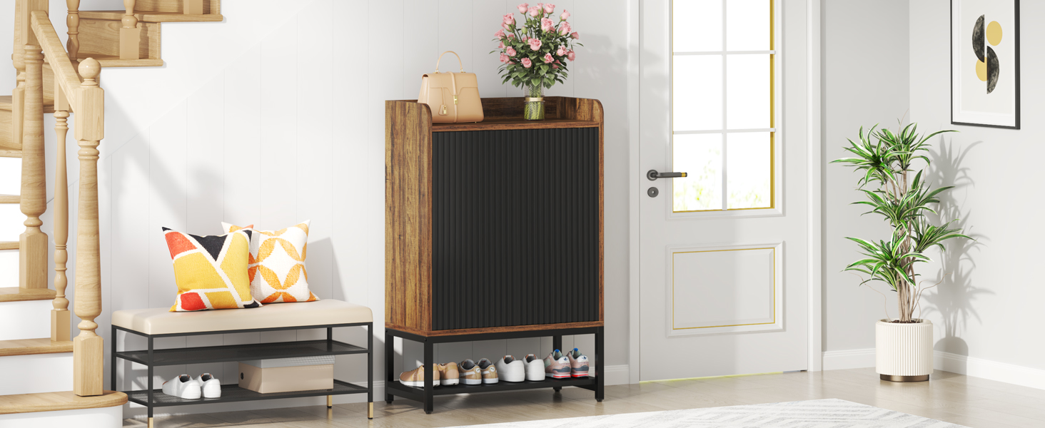 Шафа для взуття Tribesigns з дверцятами, 5-ярусна, для передпокою, дерев'яна шафа-органайзер для 15-20 пар взуття, чорно-коричнева