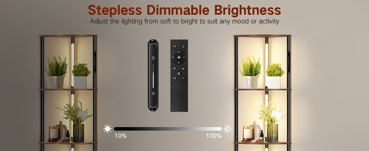 LED торшер з полицею, 3 режими світла, димування (сенсор/пульт), кутова полиця 5-рівнів, вузький книжковий стелаж для вітальні, спальні, офісу (білий)