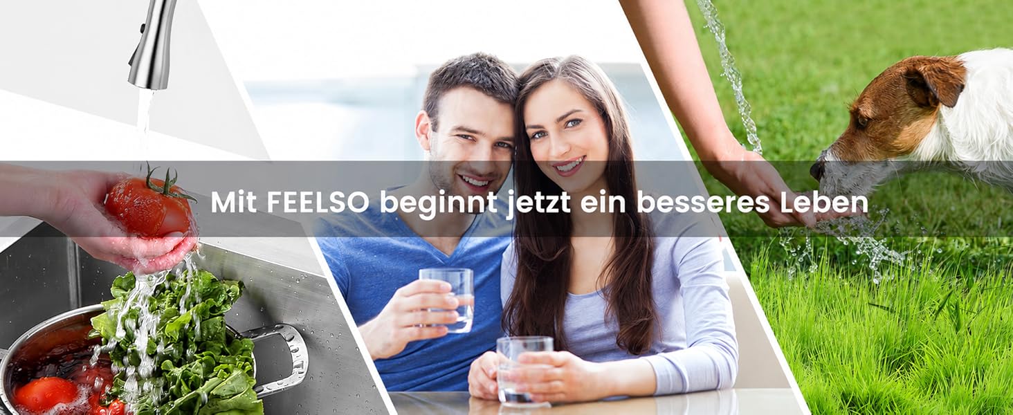 Змішувач кухонний FEELSO з фільтром, висувний, 2 режими струменя, поворотний 360°, нержавіюча сталь SUS304, без свинцю, матовий