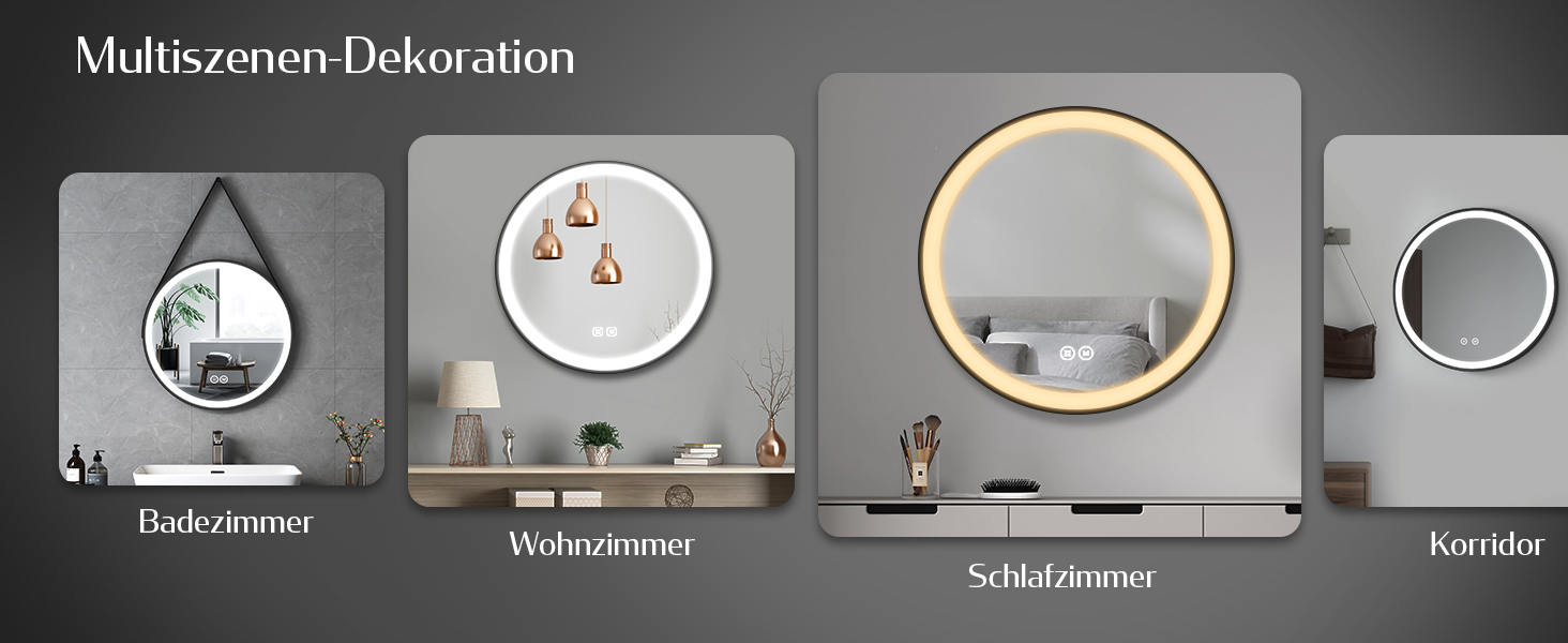 Круглий дзеркало для ванної кімнати EMKE з підсвічуванням 50 см, 3 кольори, диммування, антизапар, пам'ять, сенсорне керування, таймер 3 години, енергозбереження