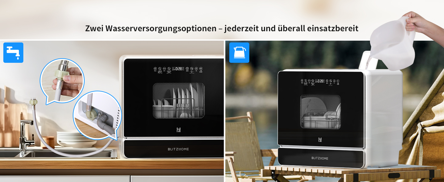 BLITZHOME Міні посудомийна машина: портативна, 9 програм, 5.2L, з керуванням через додаток
