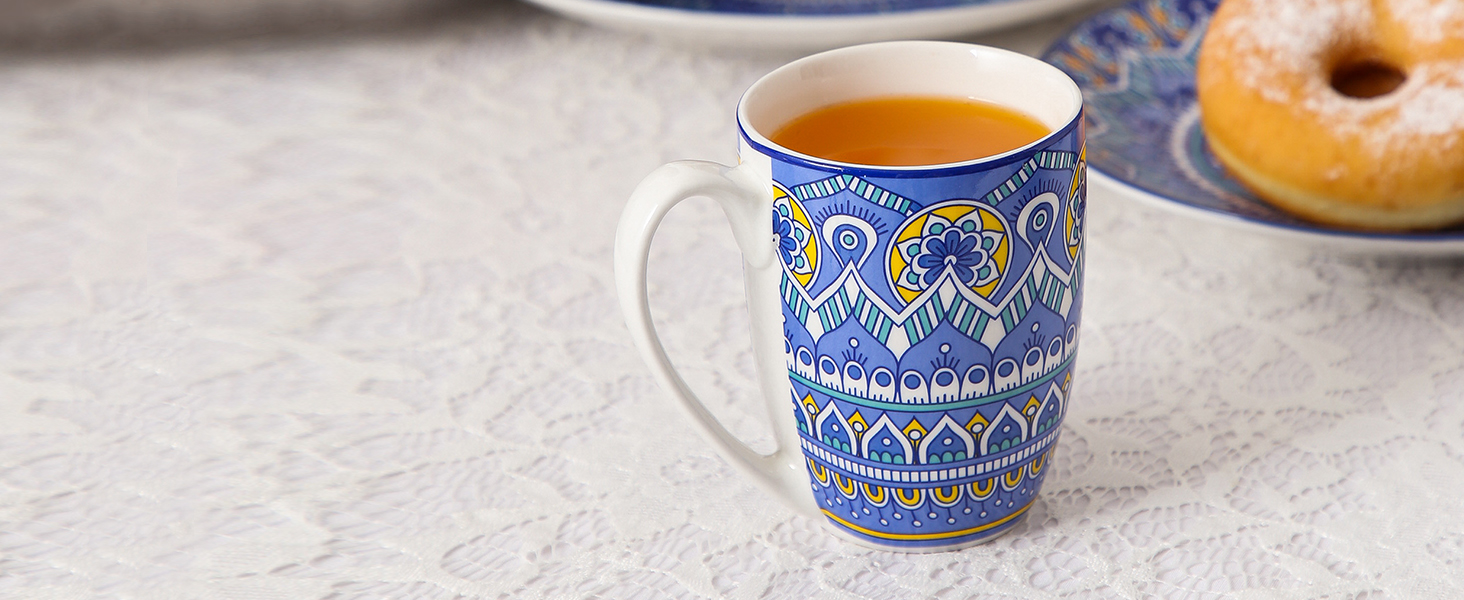 Посуд Vancasso Mandala, 16 предметів, порцеляновий набір для 4 осіб, блакитний, богемський стиль, ручна розпис