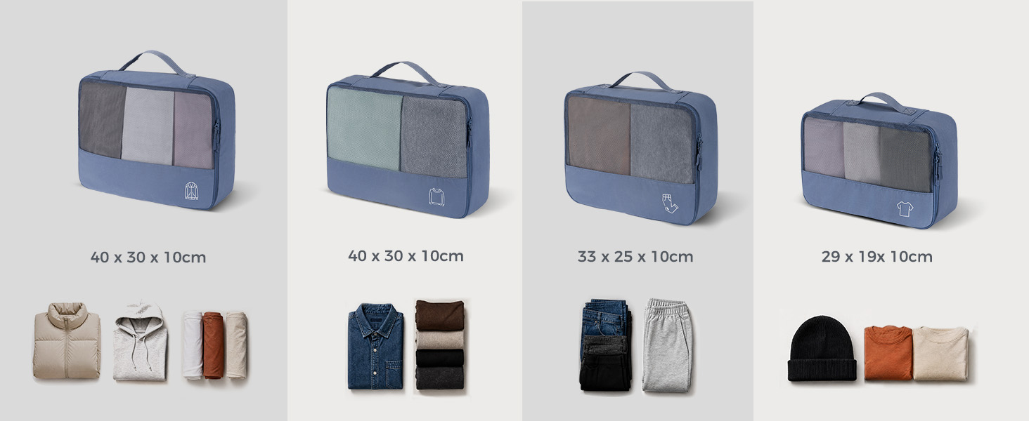 Набір органайзерів для валізи та рюкзака Packing Cubes, 8 предметів, сіро-блакитний