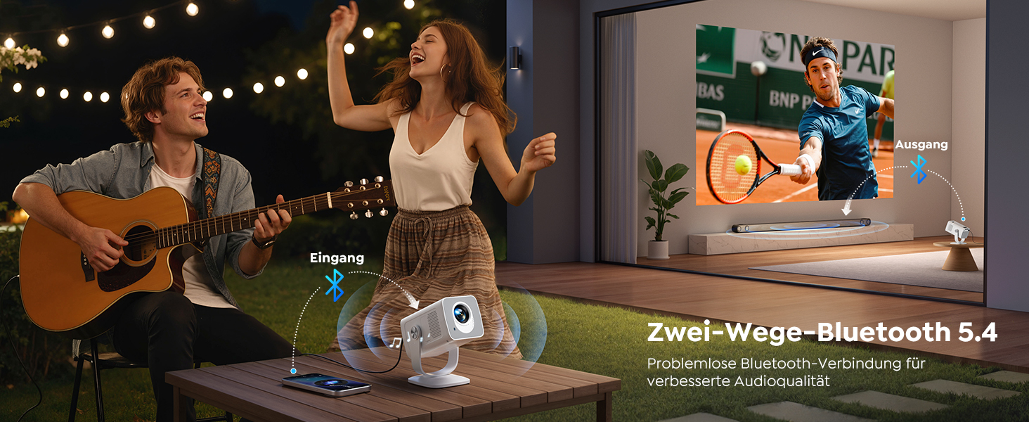 Портативний проєктор Mini Beamer 4K з підтримкою Android 13, WiFi 6, Bluetooth 5.4 та обертанням 270°. Підходить для домашнього кінотеатру, використання на вулиці та підключення до HDMI, Android, iOS, PC, USB. Автоматична корекція трапеції. Білий колір.