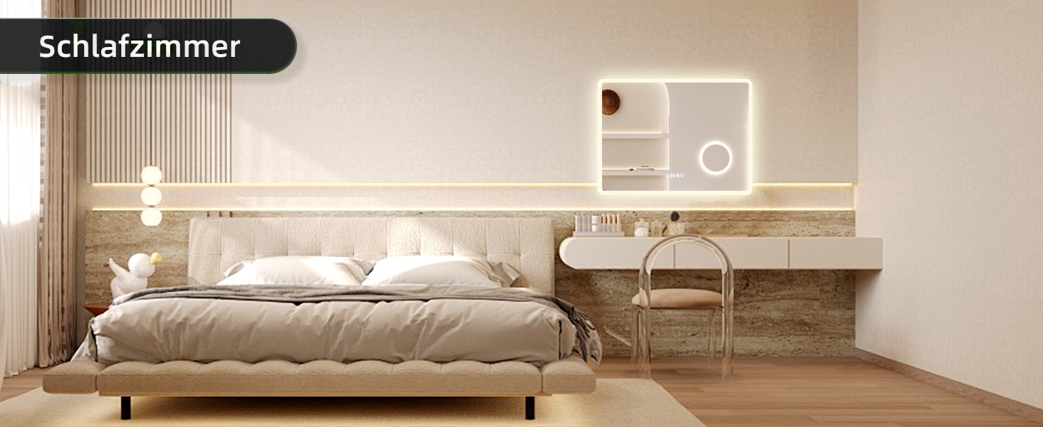 Дзеркало для ванної кімнати з LED-підсвічуванням GIMBELEN 80x60 см, прямокутне, сенсорне управління, регульована яскравість, 3 кольори світла, антизапарник, для вертикального/горизонтального монтажу