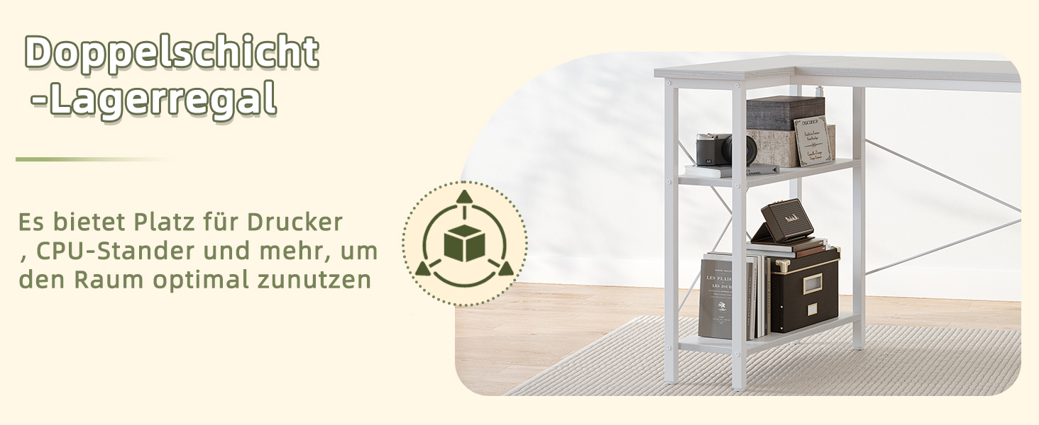 Бексв'ю кутовий стіл L-подібний для геймінгу 100x70 см з полицями, білий. Стіл для комп'ютера, навчання, роботи вдома.