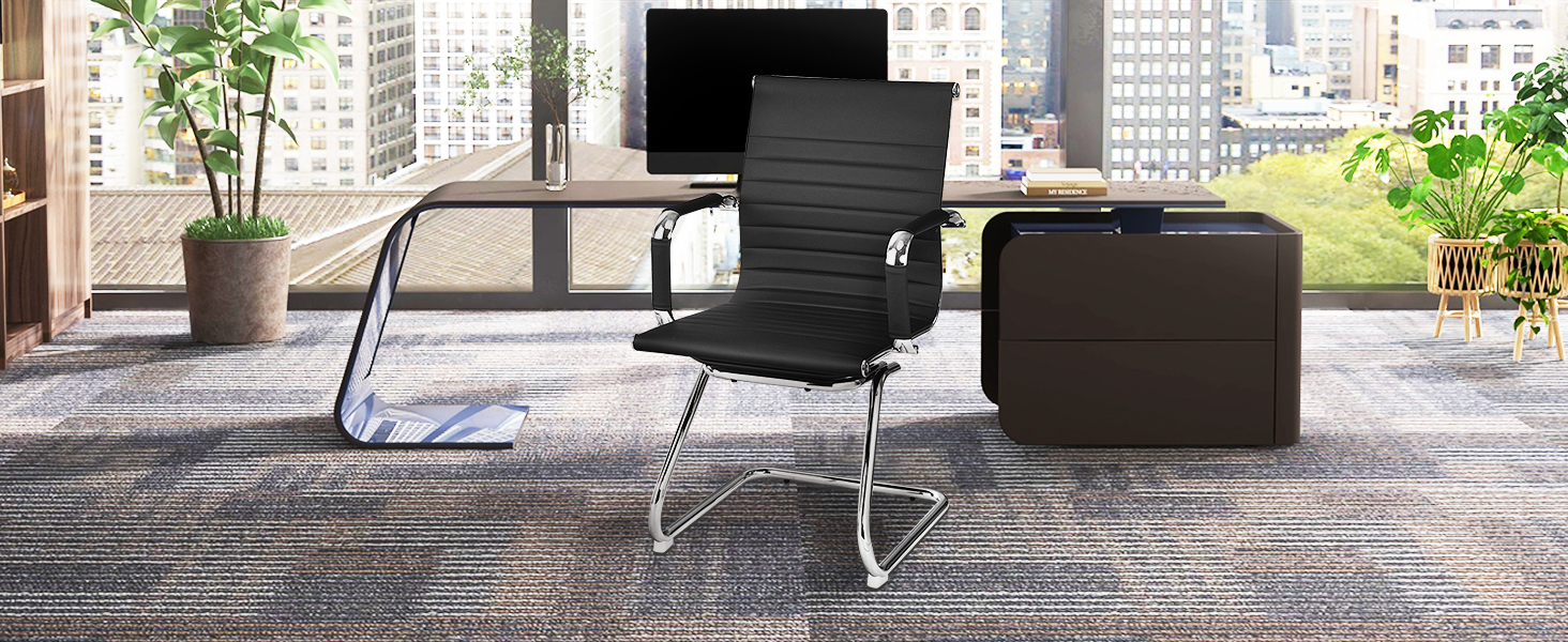 Крісла-гойдалки GIANTEX 2 шт., ергономічні конференц-крісла для гостей з підлокітниками, міцний металевий каркас до 120 кг, сучасні крісла з штучної шкіри, чорні