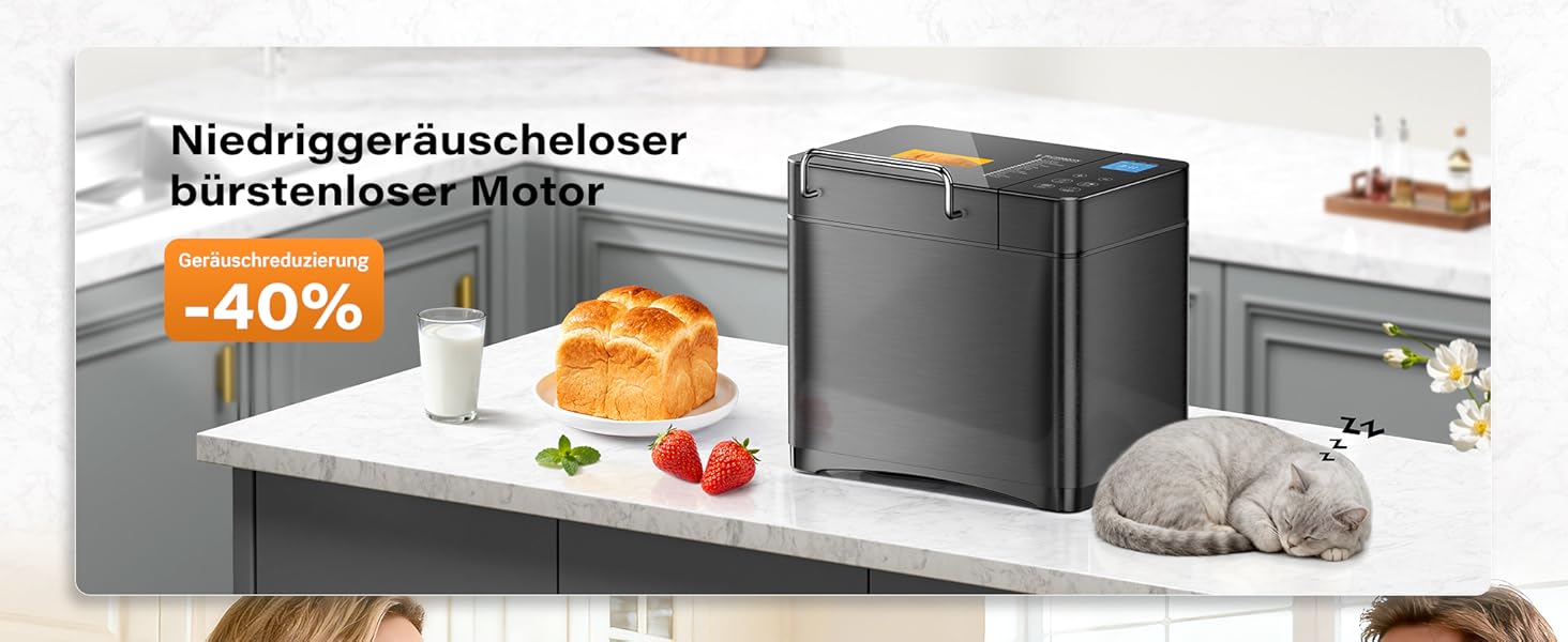 Хлібопічка електрична 1 кг, нержавіюча сталь, 17 програм, керамічна форма, сенсорний екран, для безглютенового та заквасного хліба, рецептурна книга, таймер