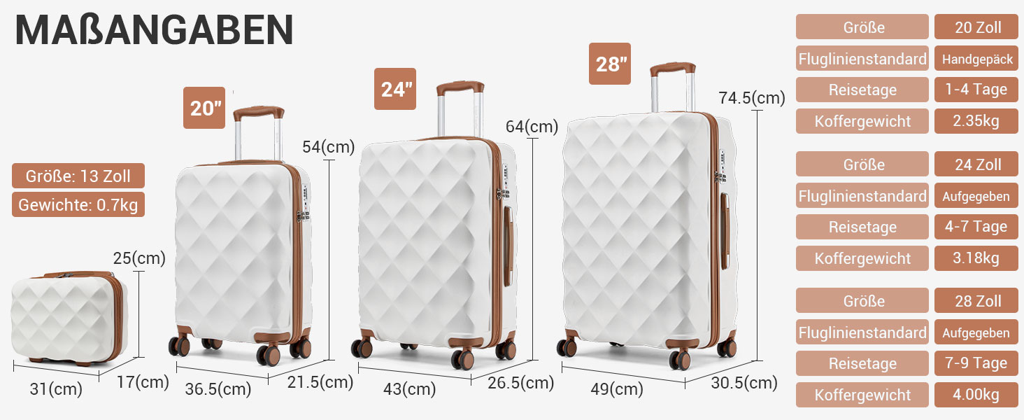 Набір валіз British Traveller: ручна валіза 54x36.5x21.5 см + косметичка 31x25x17 см, ABS+PC, кремовий