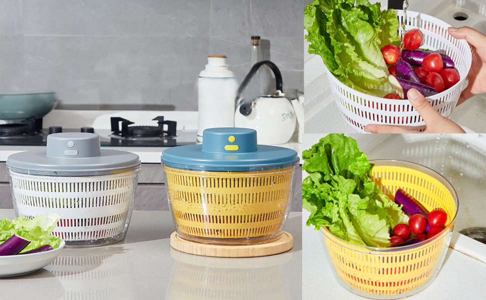 Електрична салатниця 4л: автоматичний сушар для салату, овочів та фруктів з пляшкою 350мл