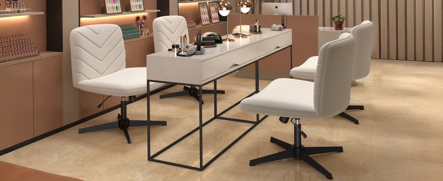 Офісний стілець Yaheetech з роликами, регульована висота, широке сидіння, середня спинка, стілець для шиття, для офісу та спальні (Бежевий)