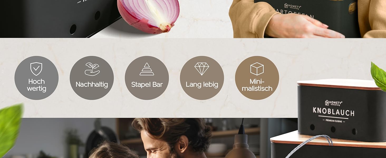 Набір контейнерів для зберігання картоплі, цибулі та часнику [3 шт] - Зберігає овочі свіжими довше (Чорний)