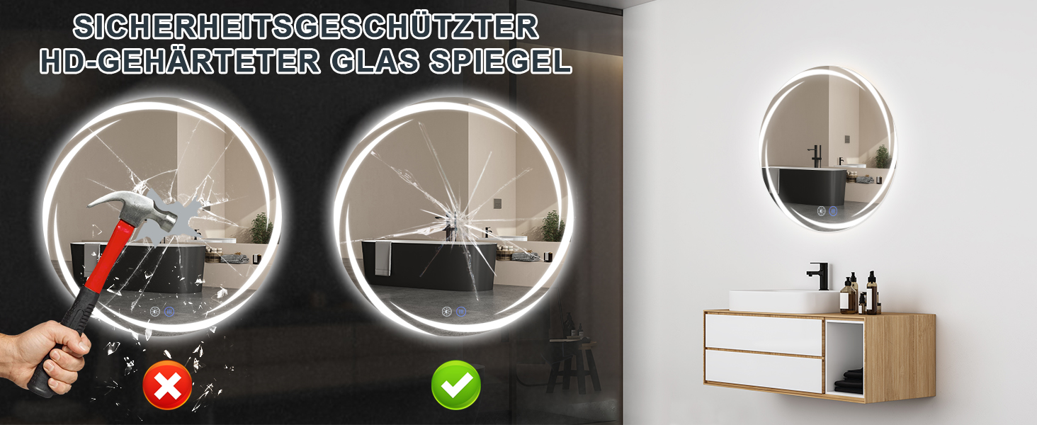 Круглий дзеркало для ванної кімнати Mursche з підсвічуванням, 60 см, LED, IP44, сенсорне регулювання, проти запотівання, для ванної кімнати та туалету