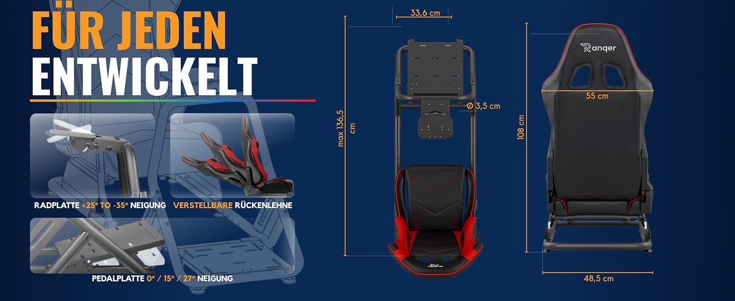 Ігрове крісло для симулятора Ranqer Racing Seat: ергономічне сидіння з екошкіри для SimRacing (PC, PlayStation, Xbox)