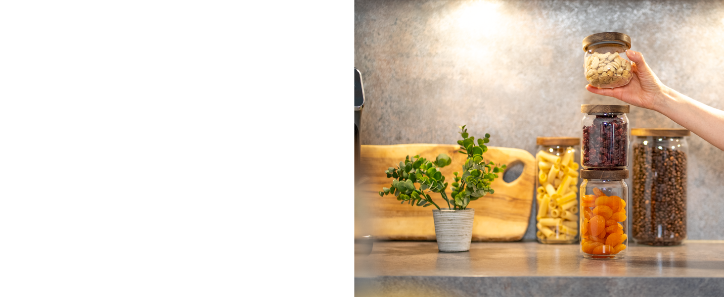 Набір скляних банок для зберігання з кришкою, 4 шт. (300, 500, 700, 1000 мл) | Герметичні, захищені від молі | Для спецій та продуктів харчування