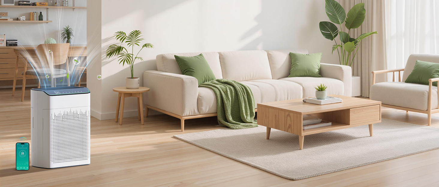 Повітряний очисник для алергіків та курців, CADR 340 м³/год, монітор PM 2,5, WiFi та Alexa, 4 режими
