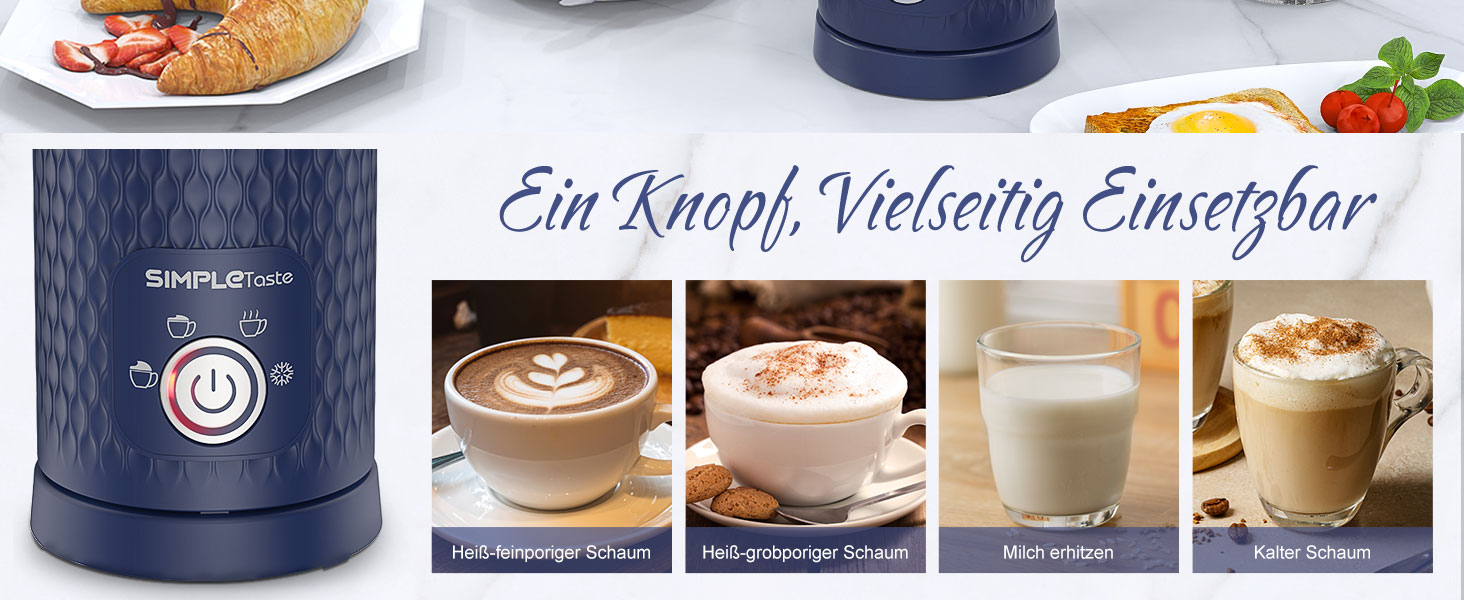 Електричний спінювач молока SIMPLETaste 4-в-1: спінювач, нагрівач молока, для капучино, лате, макіато (блакитний)