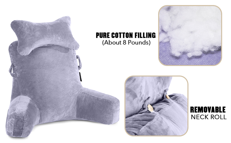 Крісло-мішок для читання, велике (78,7 см), з підголовником та підлокітниками, сіре, для читання та відпочинку